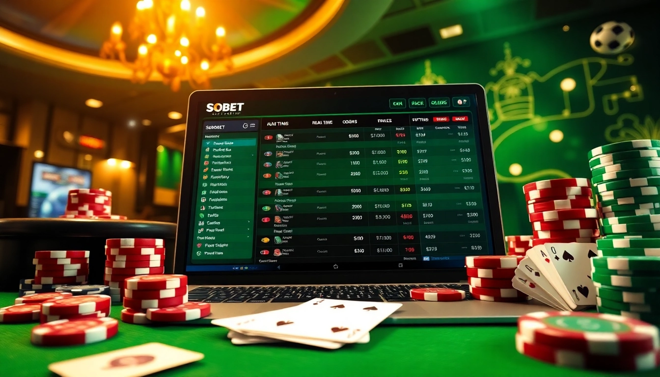 Engaging sbobet link alternatif visual showcasing online betting excitement with poker chips and odds display.