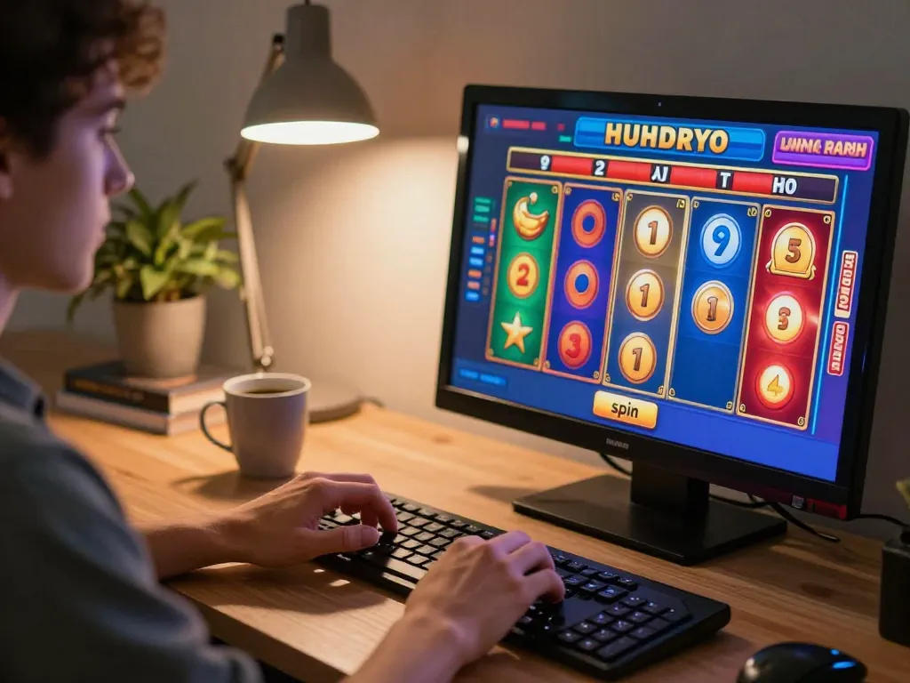 Situs slot gacor gameplay on a tablet, winning spins and vibrant graphics enhancing excitement.