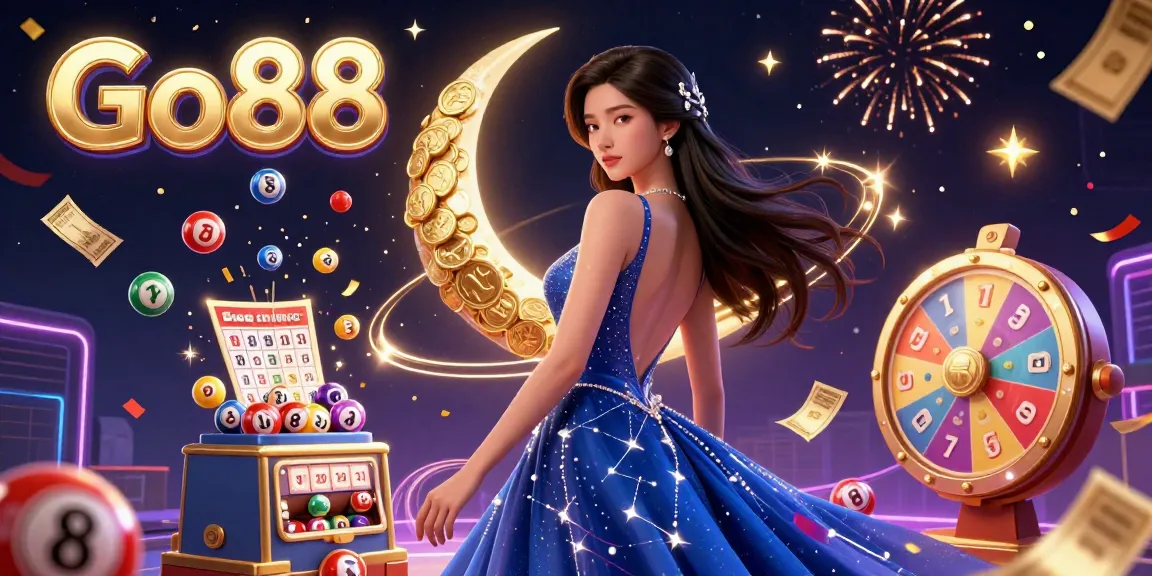 Go88 players experience thrilling gameplay surrounded by floating lottery balls and vibrant prizes.