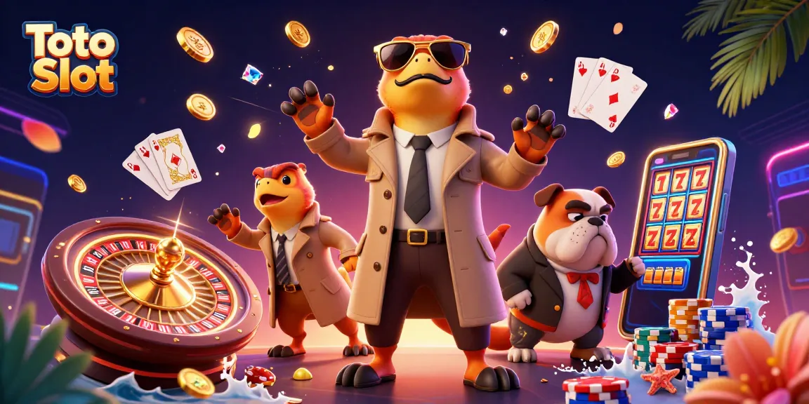 Engage with Toto Slot and experience vibrant casino action with raptors and a bulldog bouncer.