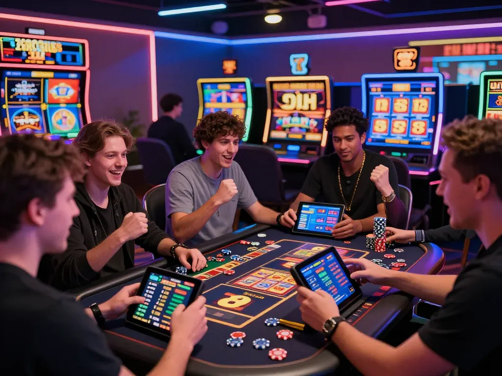 Engaged players experiencing situs slot gacor excitement in vibrant online gaming hub.