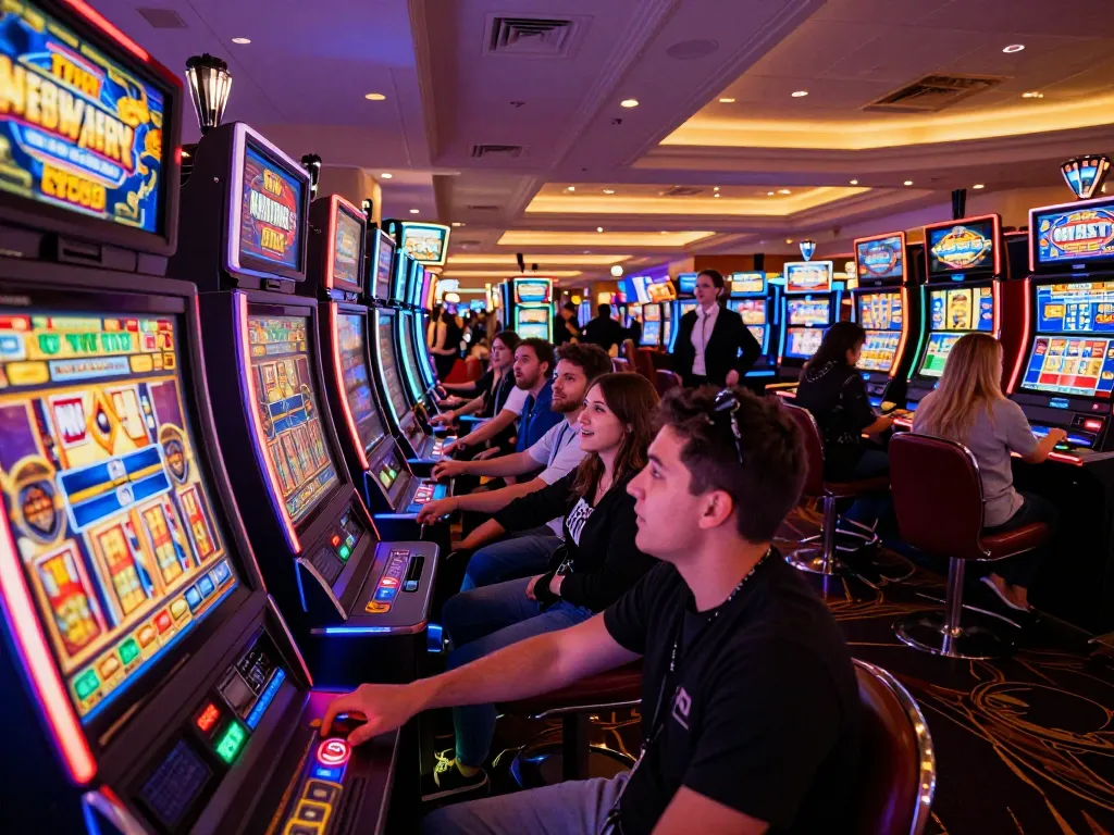 MM88 players enjoy exciting slot game action in a vibrant Las Vegas casino atmosphere