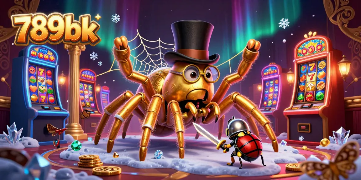 Win big at 789bk casino with an entertaining scene featuring a golden tarantula and beetle knight.