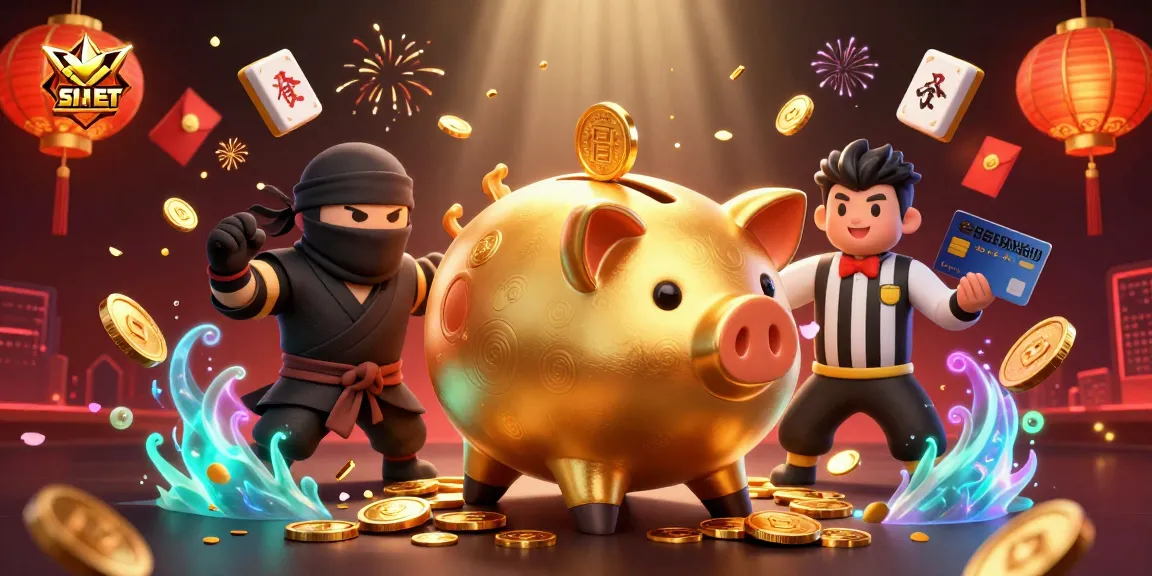 Experience thrilling action at SHBET with a dynamic illustration featuring a golden piggy bank sumo wrestler surrounded by gaming elements.