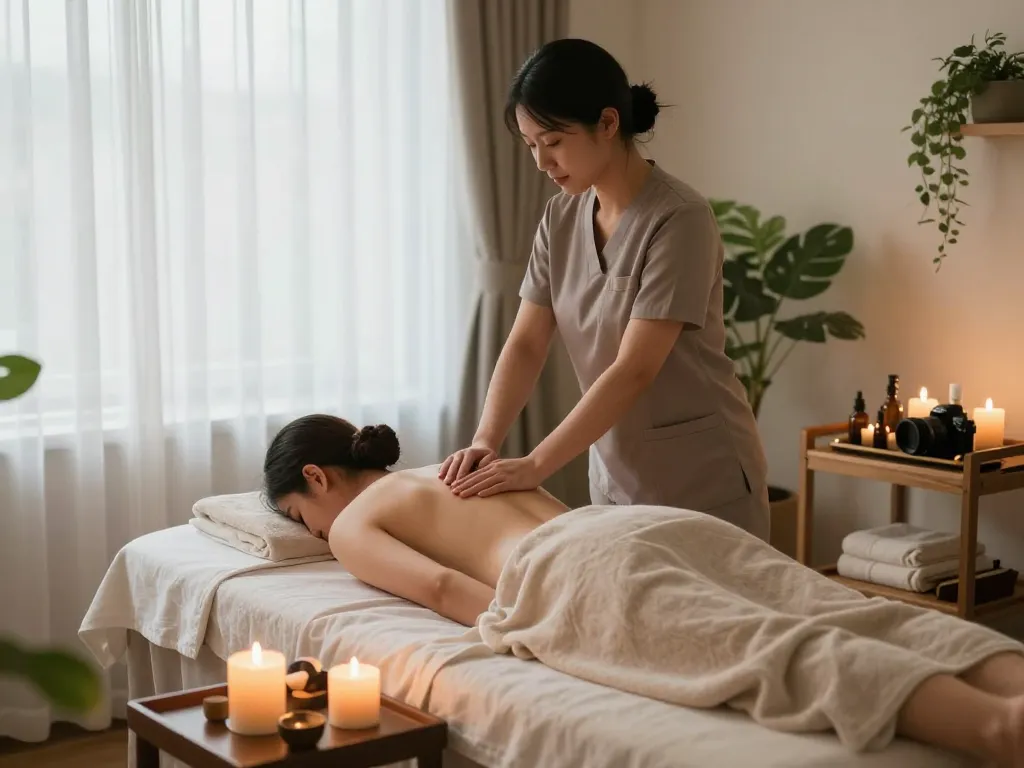 치평동마사지 session in a serene spa environment, highlighting relaxation and comfort.