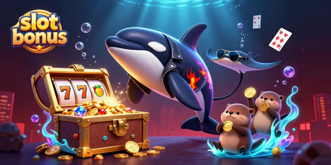 Experience the excitement of slot bonuses with our playful orca, stingray, and otters in an underwater scene.