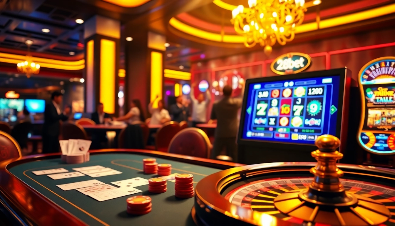 Engage with dynamic gaming at trang chủ 28bet, featuring vibrant casino tables and interfaces.