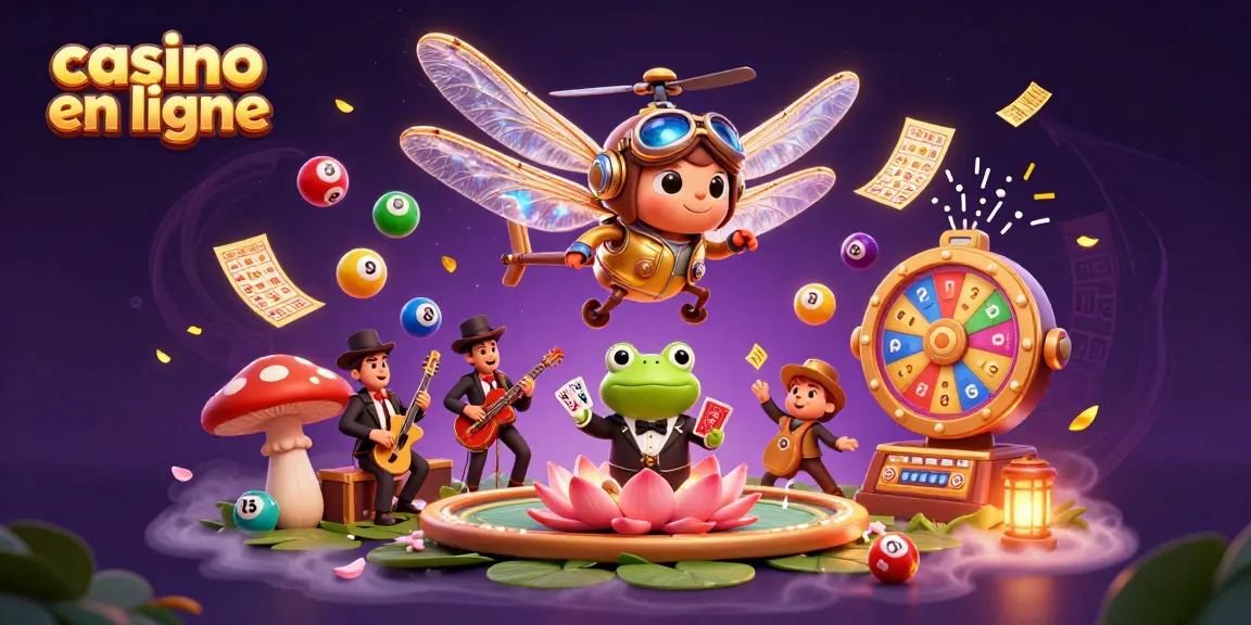 Jouer au casino en ligne dans un univers coloré avec le croupier grenouille et le pilote libellule.