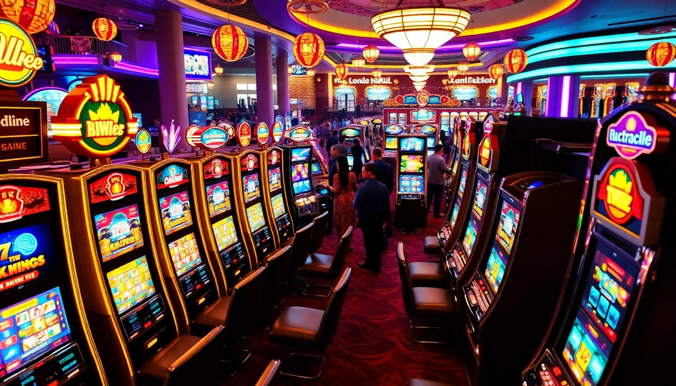 Mainkan slot online di mesin yang cerah dan megah di kasino, penuh semangat dan kegembiraan.