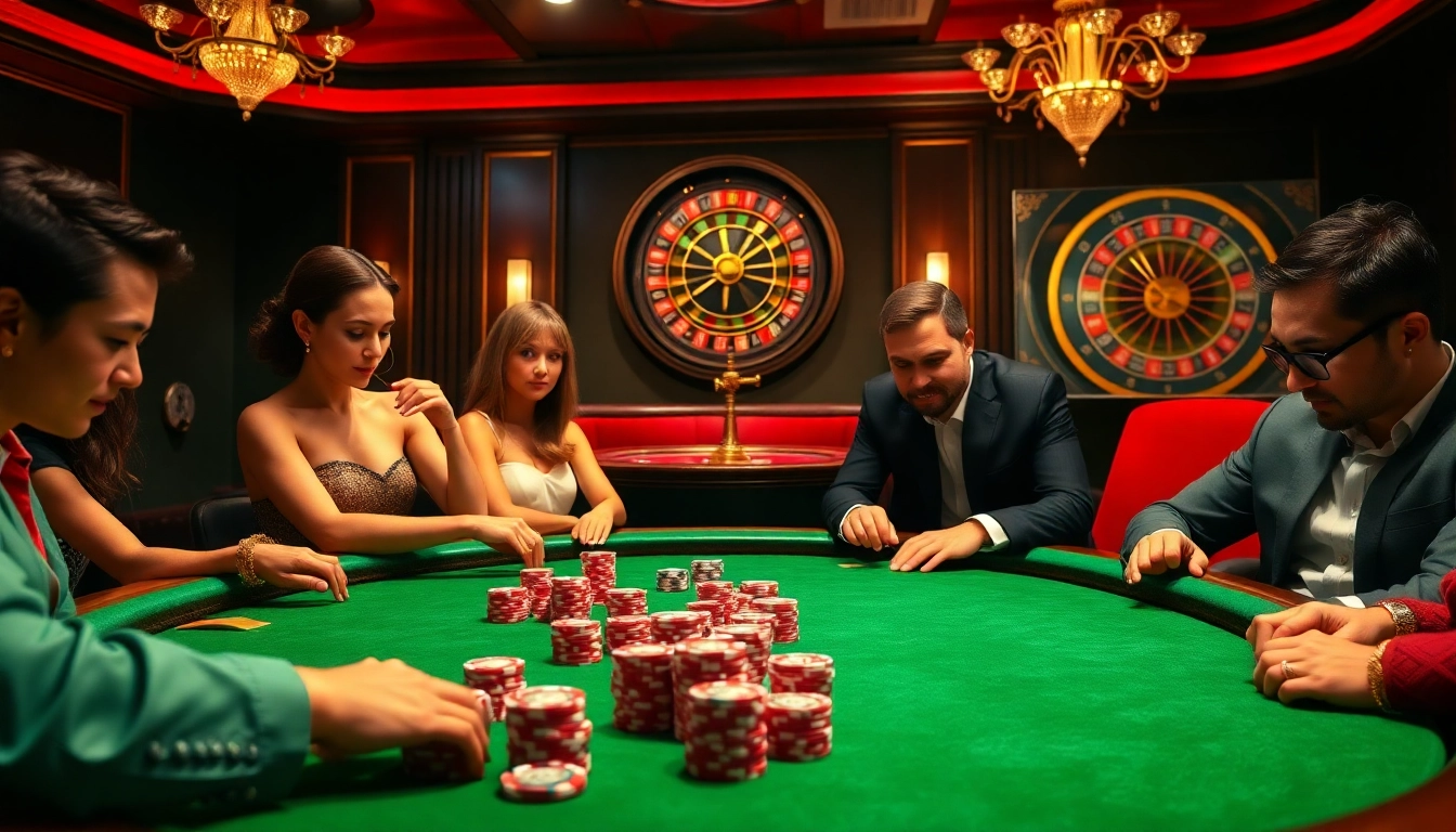 Vivez des moments palpitants au meilleur casino en ligne avec des joueurs s'engageant autour d'une table de poker.