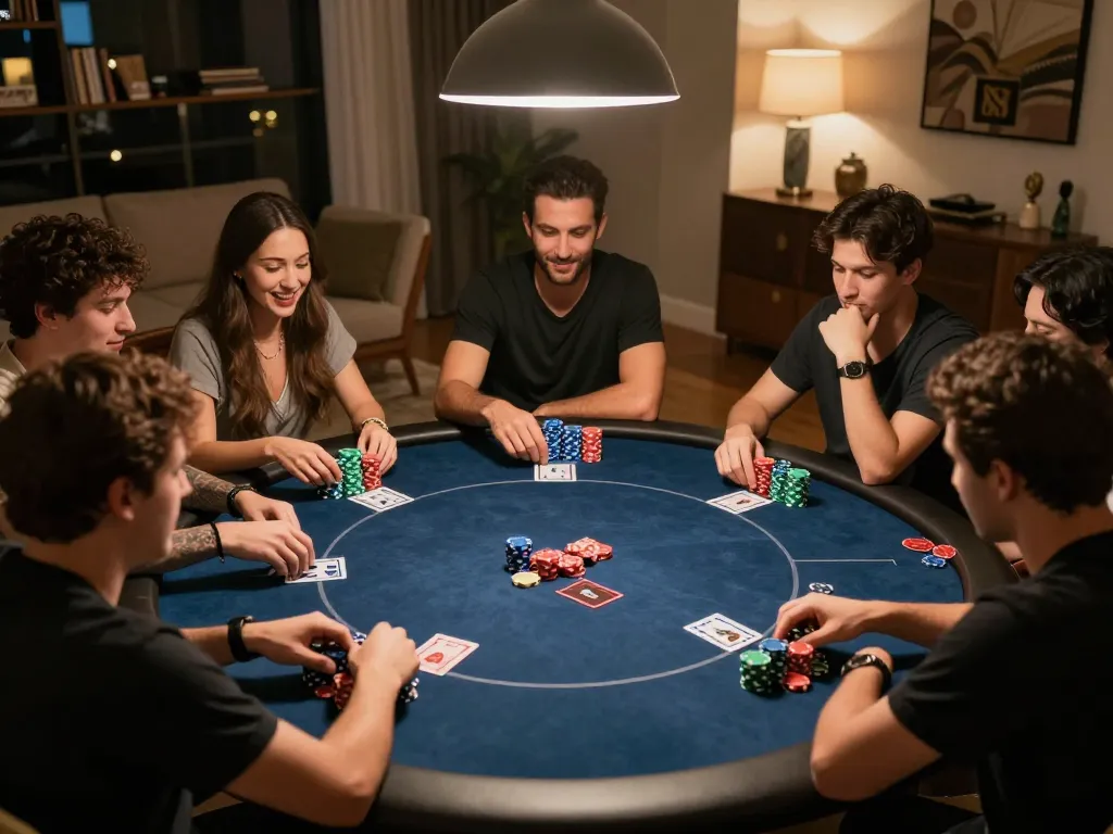 Players enjoying an engaging u888 poker night with colorful chips and warm ambiance.