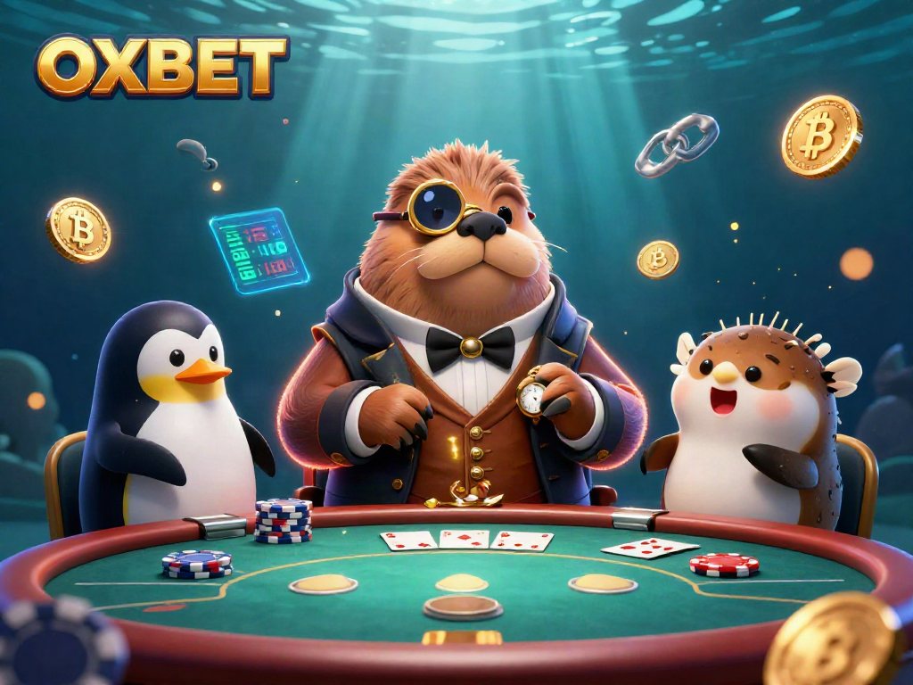 Play poker with OXBET’s colorful characters in a dynamic underwater casino scene.