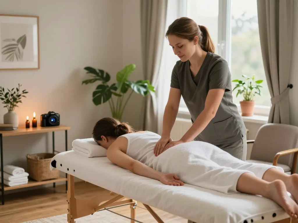 편안한 홈 환경을 위해 준비하는 치료사가 있는 russiamobilemassage.com의 모바일 마사지 설정.