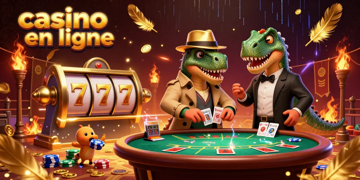 Découvrez des jeux captivants dans un casino en ligne où un velociraptor tente de gagner au blackjack.