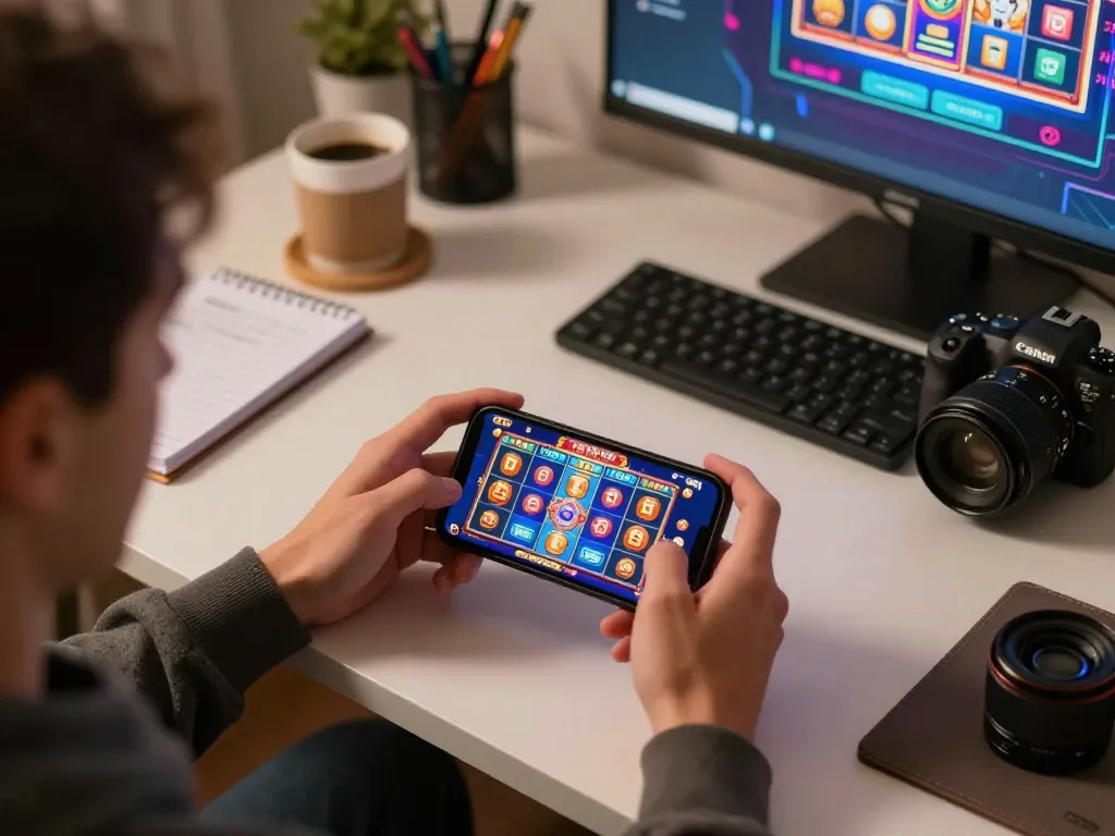 Engaging moment using mobile for gambling while playing download apk slot bet 50 perak.