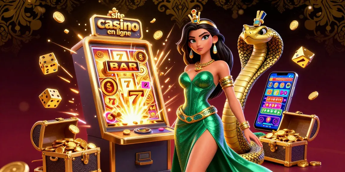 Jouez à des jeux passionnants sur site casino en ligne avec une illustration 3D glamour d'éléments et de personnages de casino.