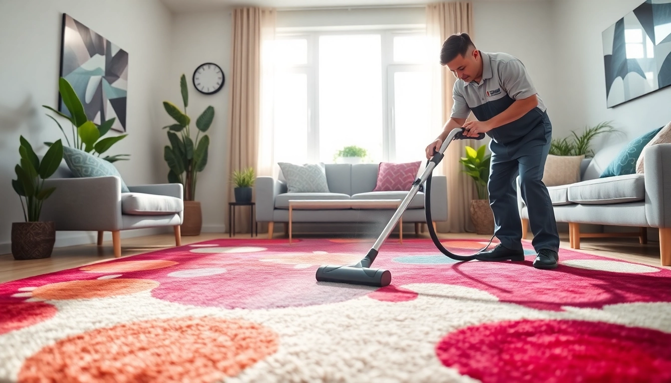 Carpet cleaning business technician meticulously cleaning an area rug.