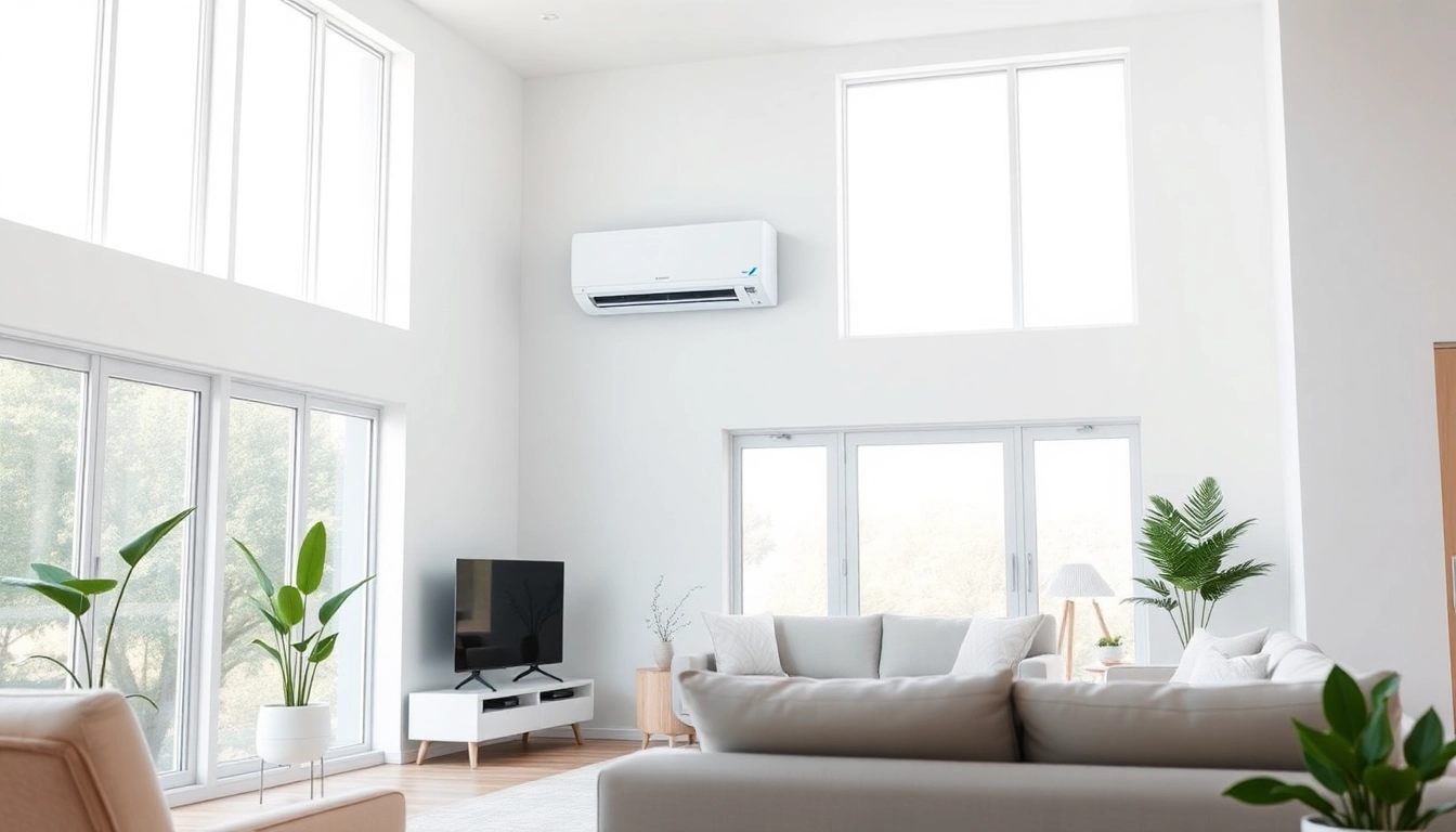 Showcasing a Daikin mini split AC system in a stylish living room, enhancing comfort and aesthetics.