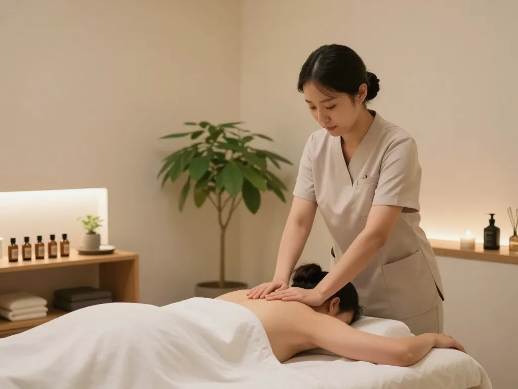 Relaxing 역삼동마사지 session in a tranquil massage studio with soothing ambiance.