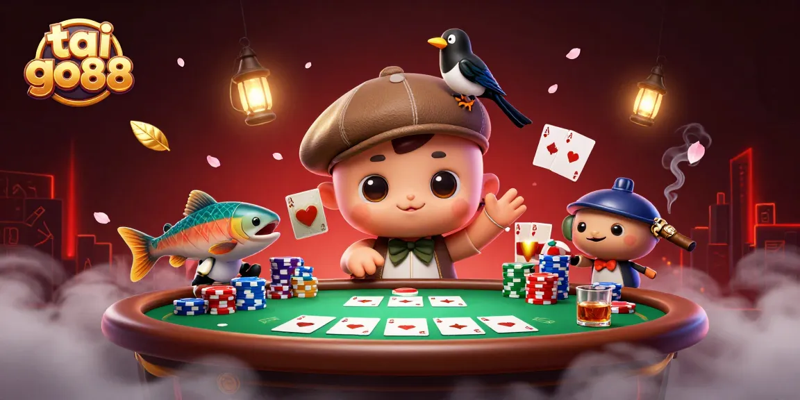 Engage with tai go88's thrilling gaming scene featuring Nessie and friends at a poker table.