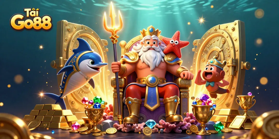 Engage with the excitement of Tải Go88 as Neptune and his companions explore treasures in a vibrant underwater casino.