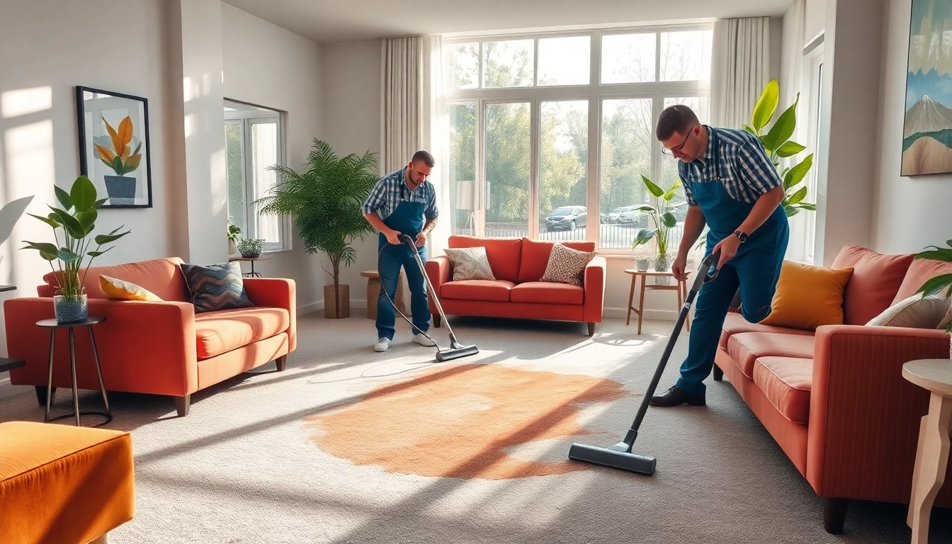 local carpet cleaners expertly cleaning a carpet in a bright living room
