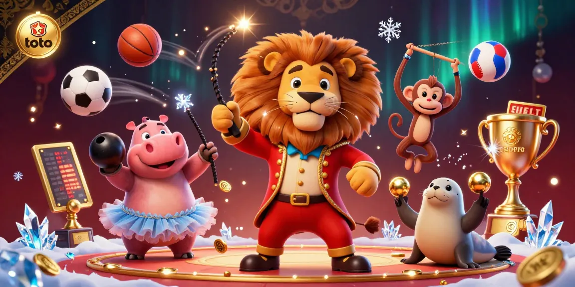 Experience thrilling toto sports betting action with a 3D cartoon circus scene featuring exciting sports elements.