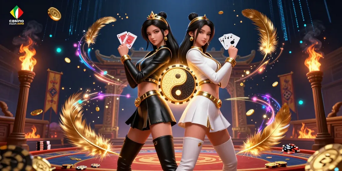 Coinvolgiti nell'emozione dei casinò italiani non AAMS con splendide donne asiatiche con carte da gioco e vivaci elementi di casinò.