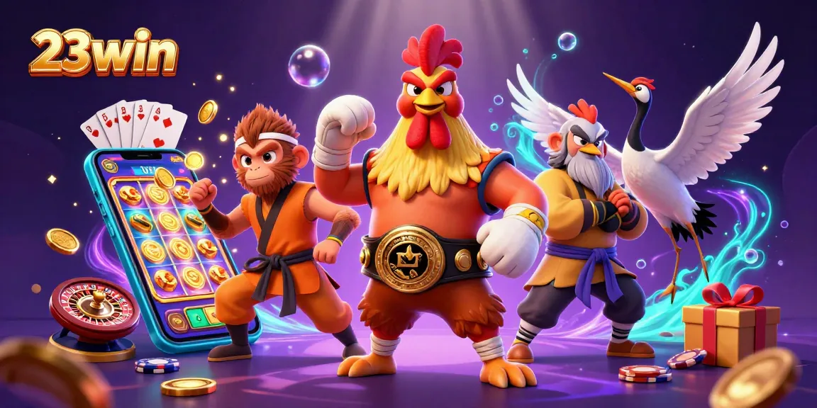 Engage with the vibrant gaming world of 23win, featuring dynamic slot games and cultural characters.