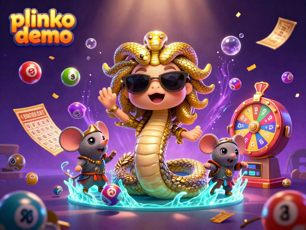 Play the engaging plinko demo with colorful elements and lively characters in a vibrant casino scene.