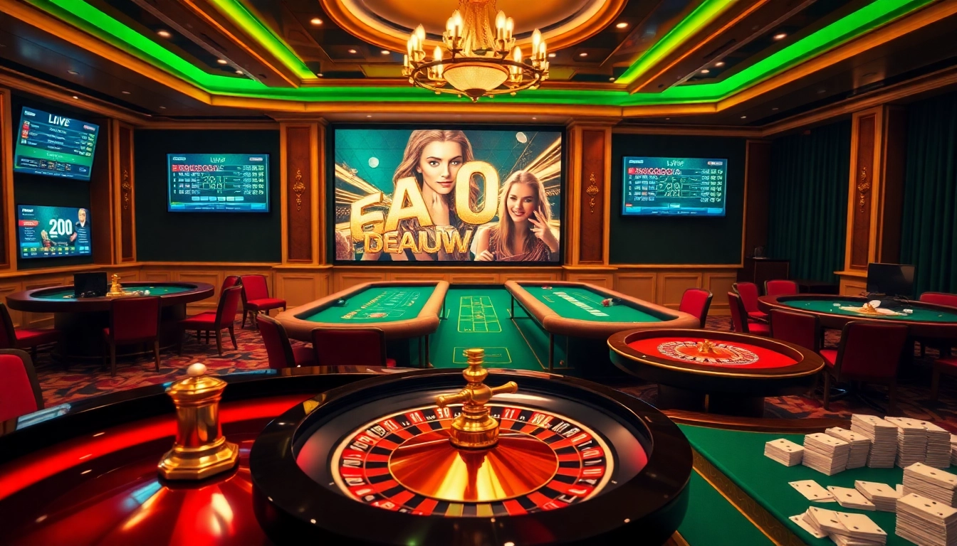 Scène engageante dans un casino en ligne France présentant des options de roulette et de paris numériques.