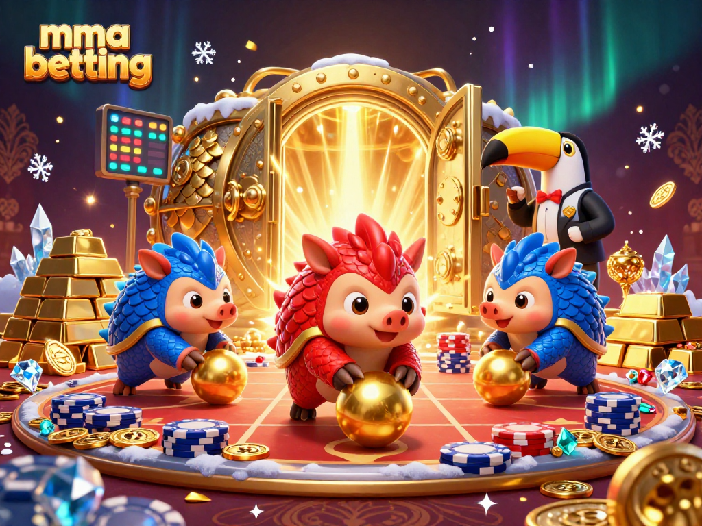 Engage in MMA betting action with playful pangolins bowling through poker chips.