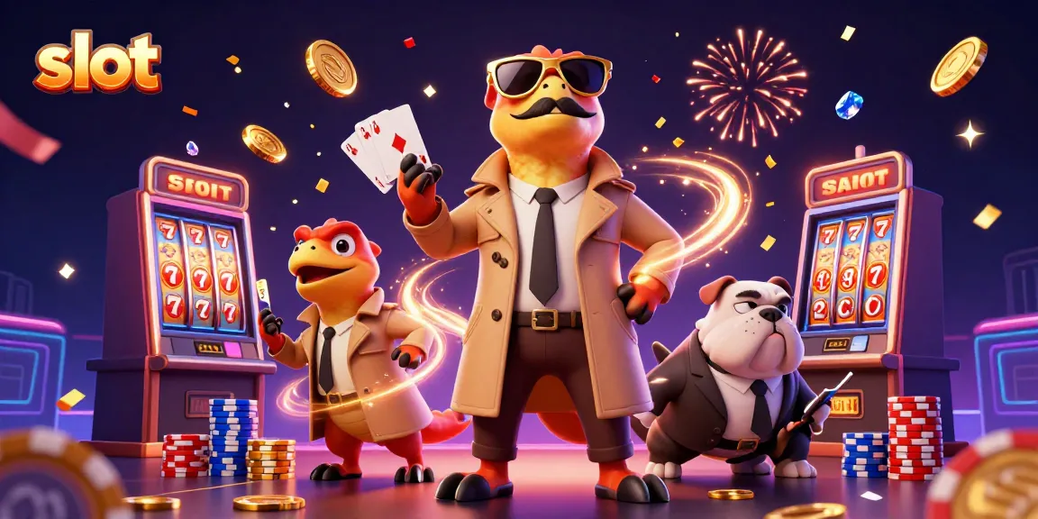 Raih kemenangan slot dengan raptor kartun dan elemen kasino yang bersinar.