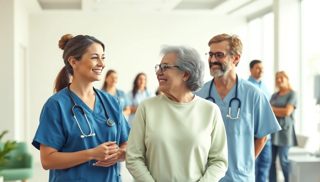 Engaging caregivers demonstrating health support in a modern clinic setting.