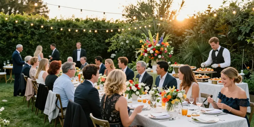 Event rentals enhancing a sophisticated outdoor gathering with elegant décor.