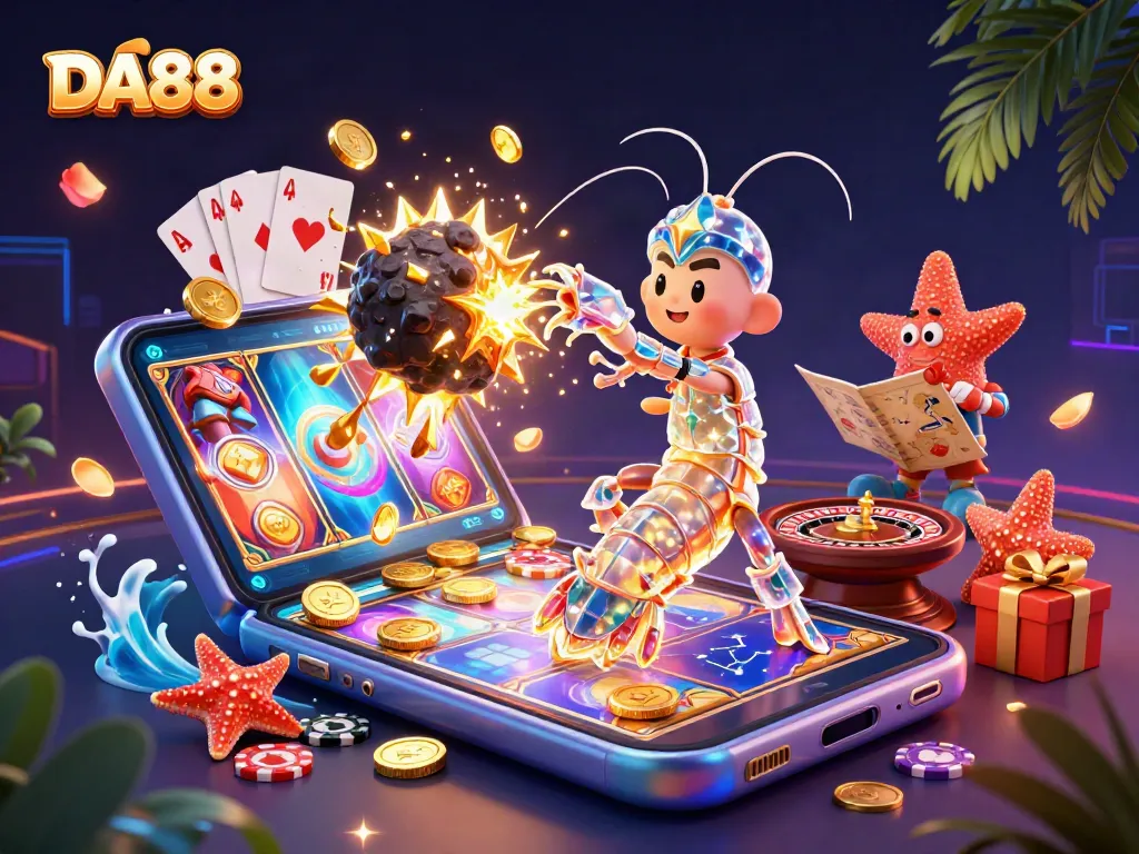 Activate winning strategies with DA88 in a vibrant casino-themed space illustration.