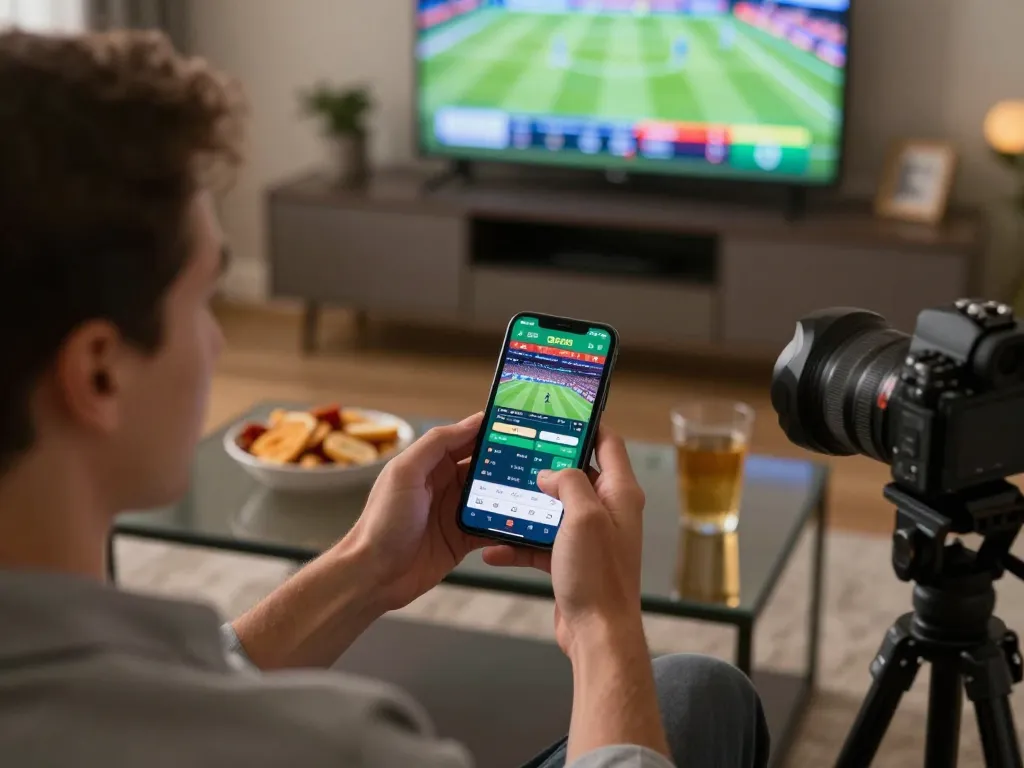Engaged user placing bets through the g28 sports betting app on smartphone, creating an inviting home atmosphere.