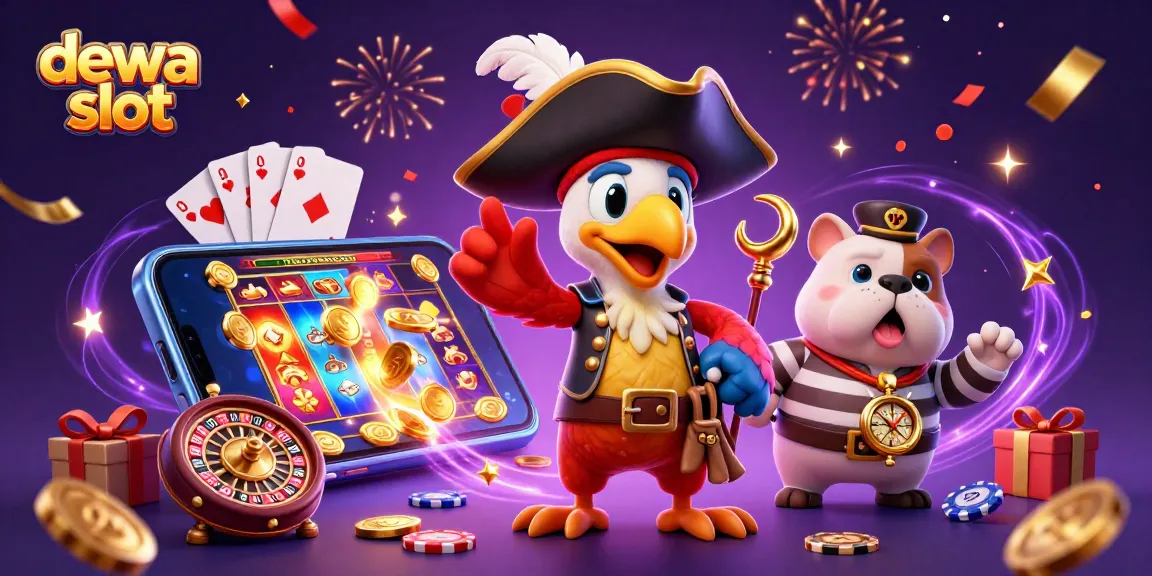 Menangkan dewa slot dengan permainan slot interaktif, koin emas, dan karakter unik dalam ilustrasi 3D.
