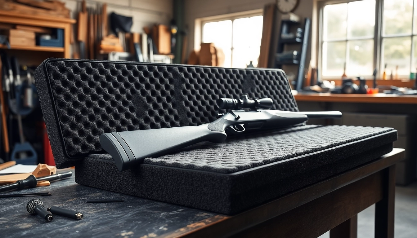 Discover premium foam for rifle case showcasing protective features in a workshop setting.