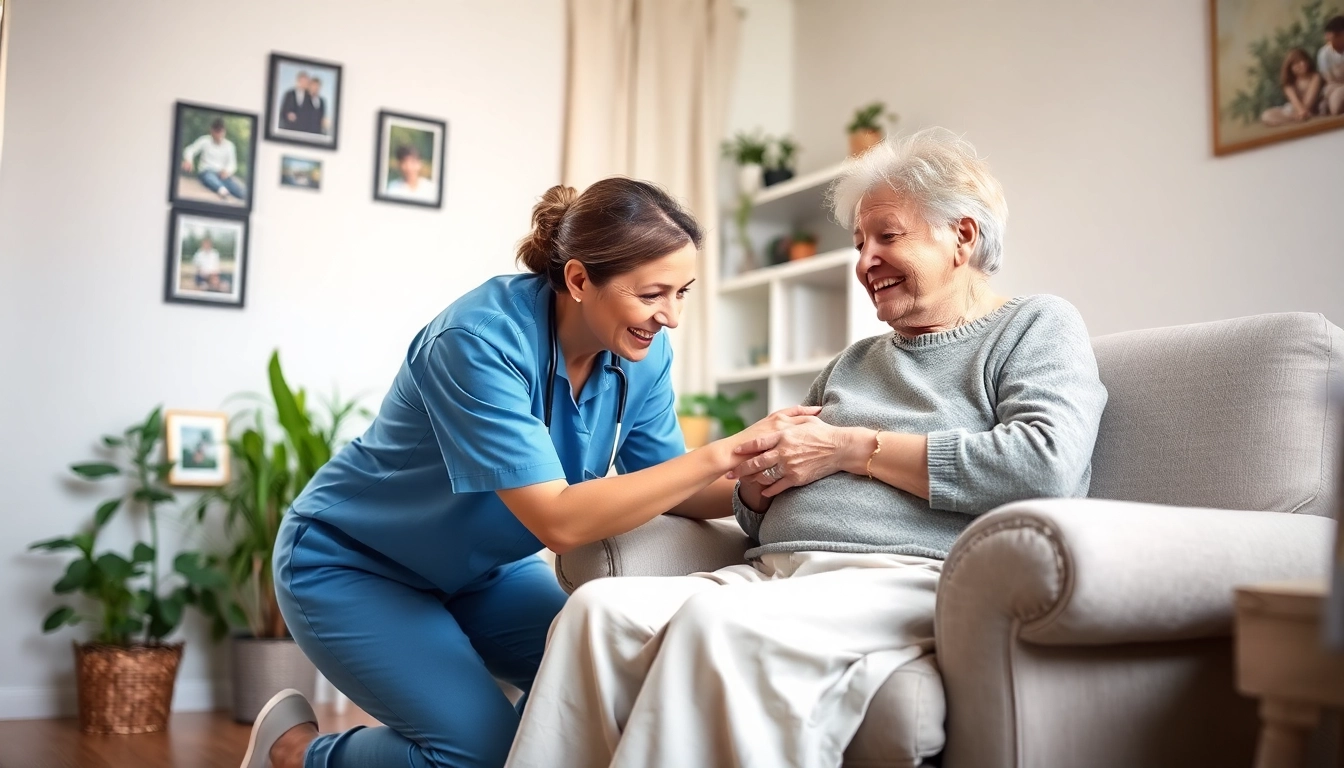 Engaging scene of at home health care where a caregiver supports an elderly person, showcasing compassion.