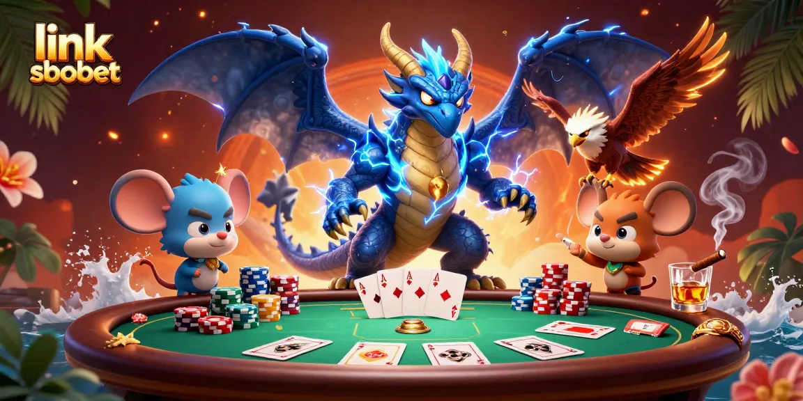 Engage in thrilling action with link sbobet as the dragon and hawk illuminate the poker table.