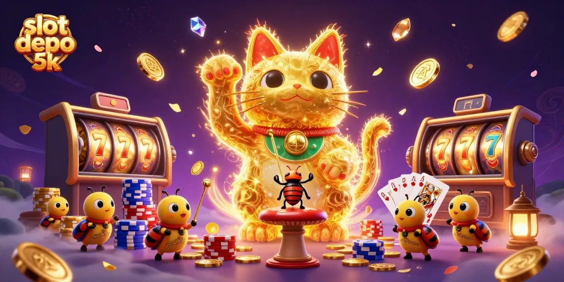 Experience the magic of slot depo 5k with the lucky cat surrounded by fortune symbols.