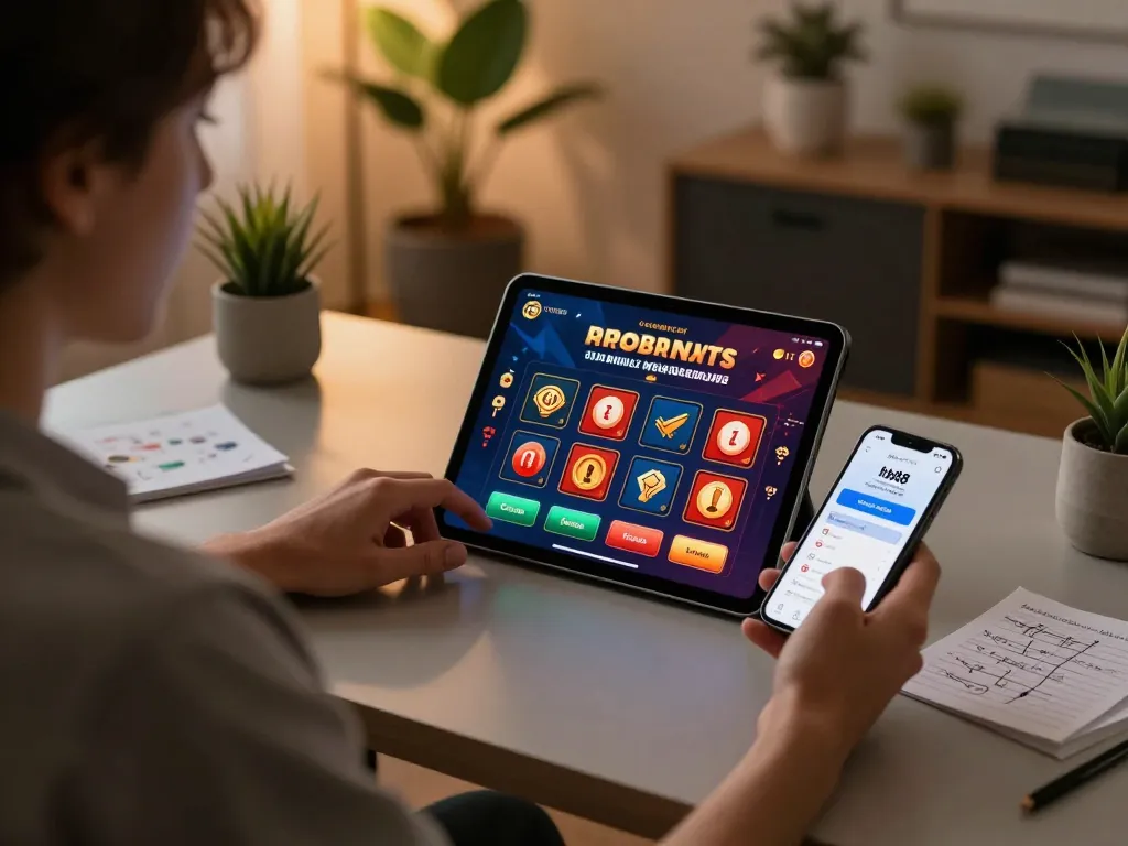 Engaging player using hb88 app on smartphone while gaming at home, highlighting online gambling
