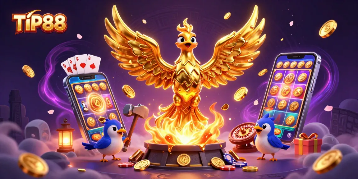 Experience thrilling wins at TIP88 with a molten gold phoenix heralding fun and rich gaming!