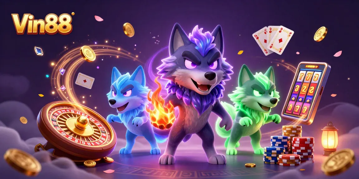 Engage with thrilling Vin88 gaming experience featuring spectral wolves and dynamic casino elements.