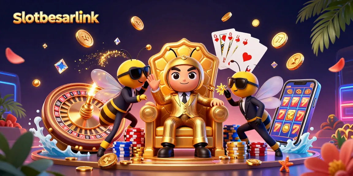 Engage with slotbesarlink's dynamic slots scene, showcasing a bumblebee mob boss amidst casino riches.