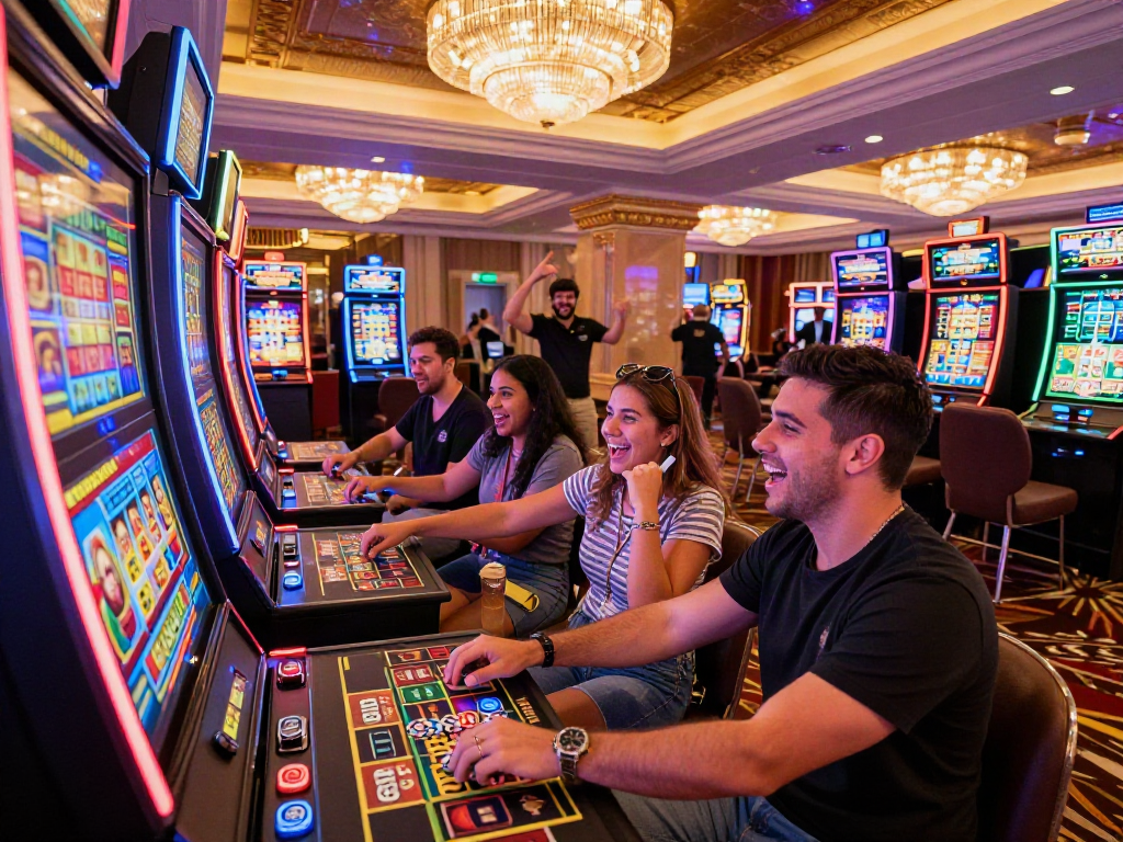 Experience a thrilling moment at bro138 slot login link alternatif with friends at a modern casino.