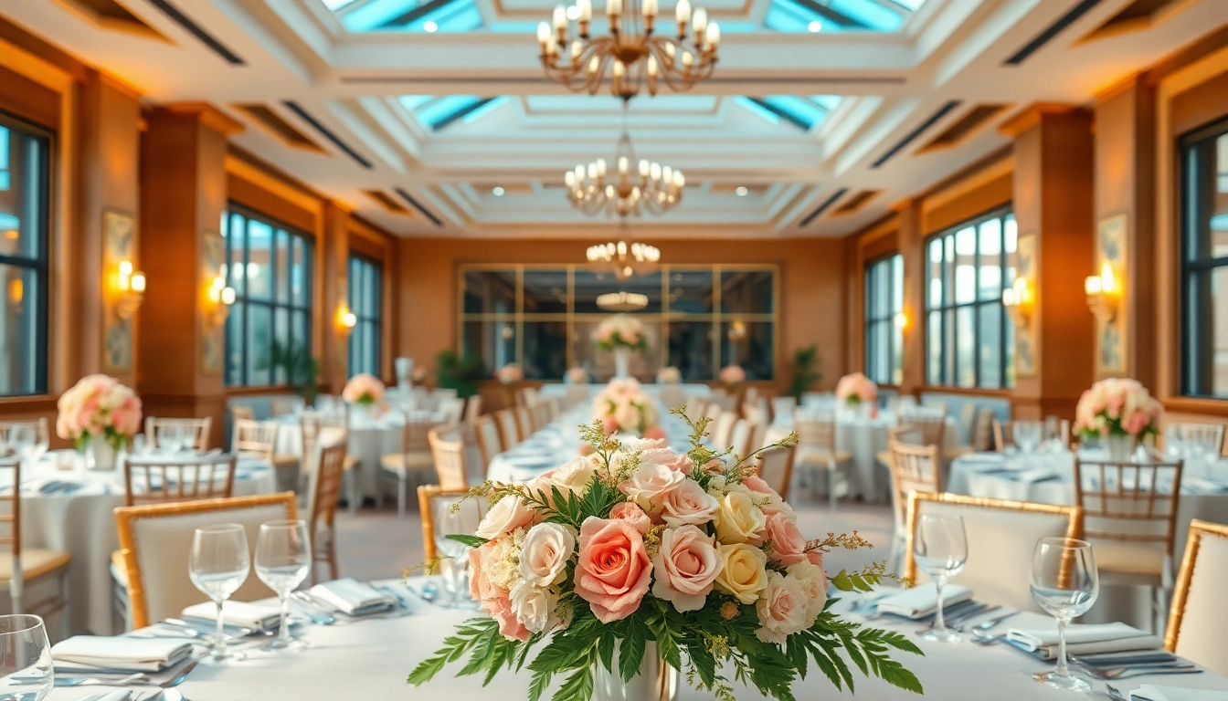 Gestalten Sie die perfekte event location mit eleganter Einrichtung und warmem Licht.