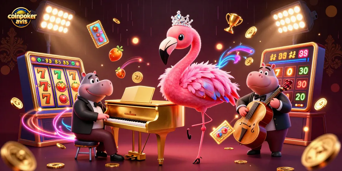 Évaluez votre expérience sur CoinPoker avec cette illustration vibrante et dynamique de jeux de casino.