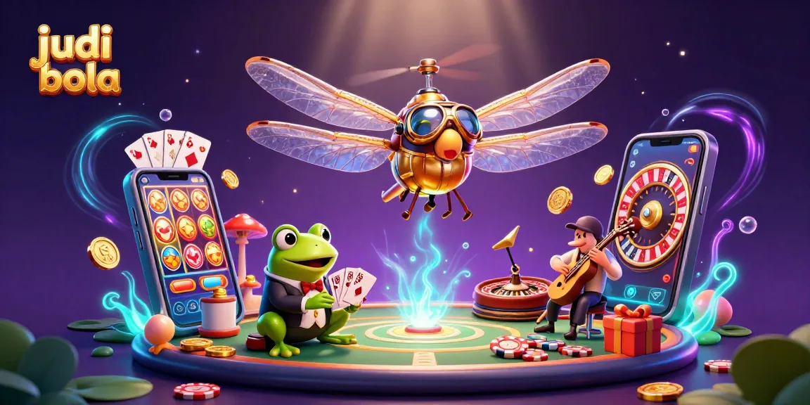 Experience exciting judi bola action with a dragonfly pilot above a lily pad casino.